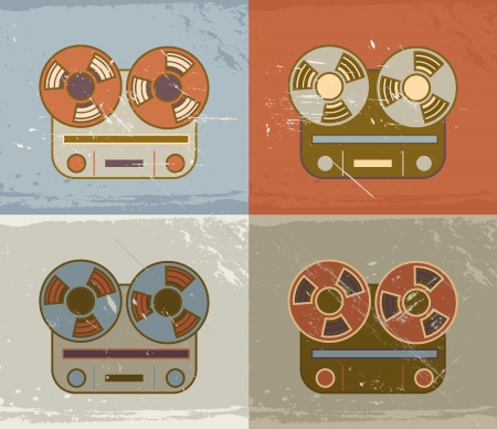 Retro vintage grunge reel to reel tape recorder iconのイラスト素材