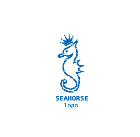 Blue and white seahorse business logoのイラスト素材