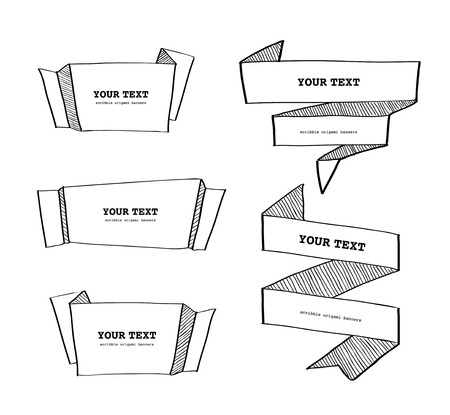 Vector hand-drawn origami banner scribble  design setのイラスト素材