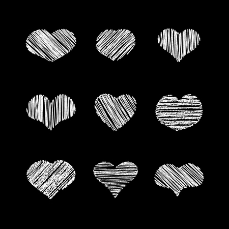 Abstract white heart shapes set. Scribble chalk retro designのイラスト素材