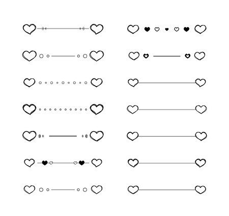 Heart dividers scribble vector borders hand-drawn setのイラスト素材