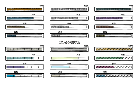 Mega set of hand-drawn doodle progress bar designsのイラスト素材