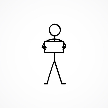 Stick figure with an empty sign plateのイラスト素材
