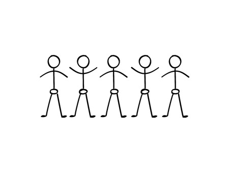 Vector stick figure people holding hands in a lineのイラスト素材