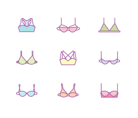 Vector ladies bra icons set. Clean line artのイラスト素材