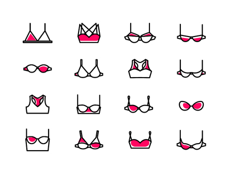 Vector ladies bra icons set. Clean line artのイラスト素材