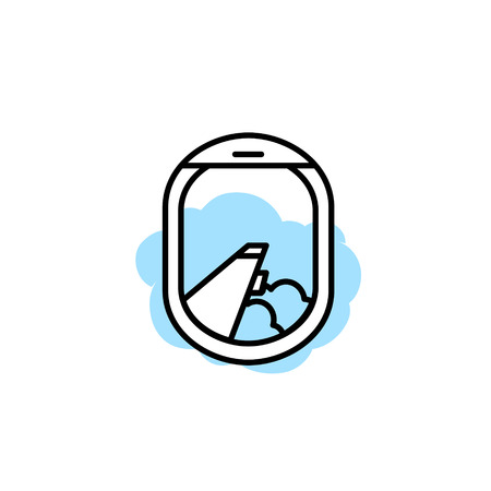 airplane window porthole icon. Wing and clouds illustrationのイラスト素材