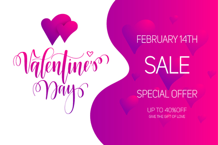 Valentine's Day sale vector bright gradient layout. Pink calligraphy lettering designのイラスト素材