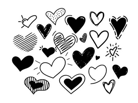 Hand-drawn hearts icons big doodle setのイラスト素材