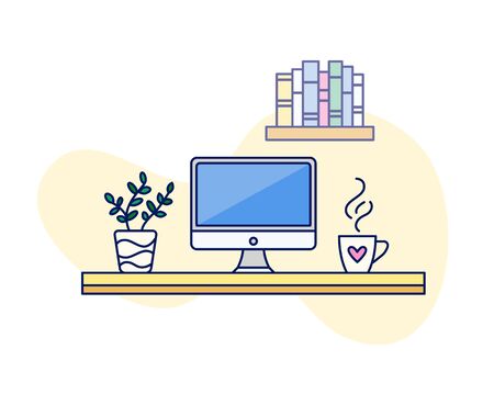 Home workplace vector cute line art illustrationのイラスト素材