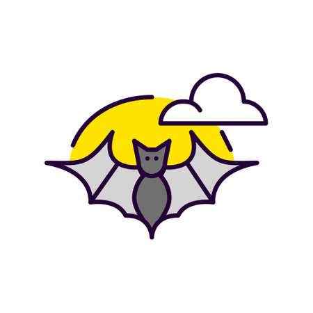 Halloween bat silhouette flying agains the moon. Pixel perfect, editable stroke colorful line art iconのイラスト素材