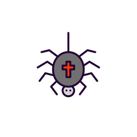 Spider coming down on a web. Spooky Halloween season. Pixel perfect, editable stroke colorful line art iconのイラスト素材