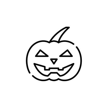 Jack o lantern. Traditional Halloween carved pumpkin with evil grinning face. Pixel perfect, editable stroke line art iconのイラスト素材