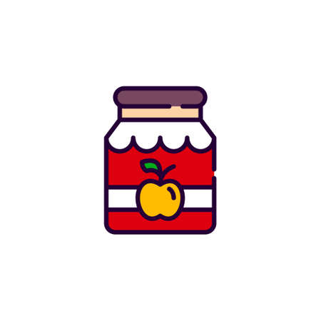 Glass jar with jam. Homemade harvest preservation cooking. Pixel perfect, editable stroke colorful line art iconのイラスト素材