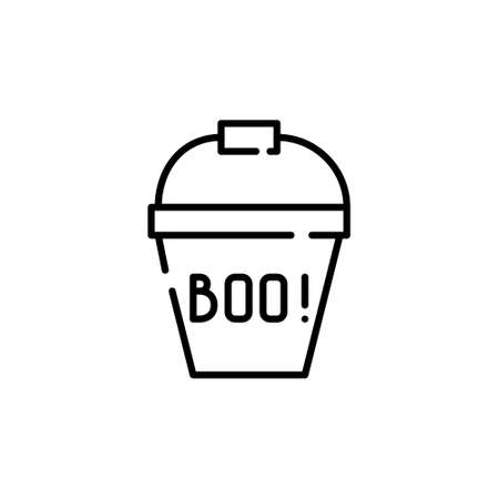 Halloween trick or treat bucket for sweets. Pixel perfect, editable stroke line art iconのイラスト素材