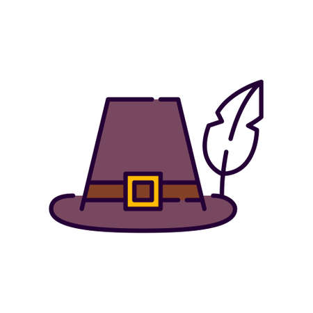Pilgrim hat. Traditional thanksgiving headwear. Pixel perfect, editable stroke colorful iconのイラスト素材