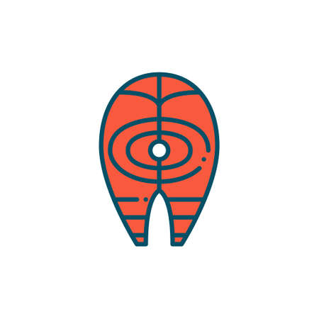 Salmon steak cute cartoon fish colorful icon. Healthy eating and lifestyle. Pixel perfect, editable strokeのイラスト素材