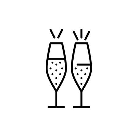 Vector champagne glasses. New year celebration, romantic party. Pixel perfect, editable stroke iconsのイラスト素材
