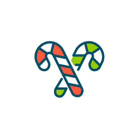 Vector candy canes. Striped christmas sweet. Pixel perfect, editable stroke icon in colorのイラスト素材