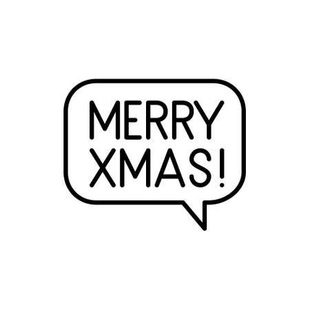 Words Merry Christmas on a speech bubble. Pixel perfect, editable stroke line art iconのイラスト素材