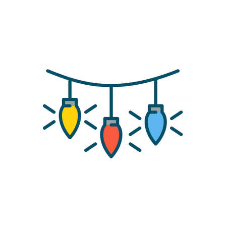 Christmas light garland. Christmas fireplace and fir tree decoration. Pixel perfect, editable stroke vector icon in colorのイラスト素材