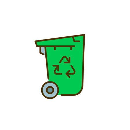 Eco awareness waste management. Household garbage bin with recycling symbol. Pixel perfect, editable stroke colorful iconのイラスト素材