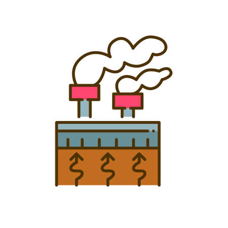 Geothermal power plant. Sustainable alternative energy generation. Pixel perfect, editable stroke colorful iconのイラスト素材