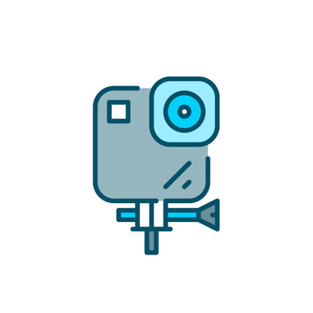 Action live camera. Active and extreme sports video registration gadget. Pixel perfect, editable stroke colorful iconのイラスト素材