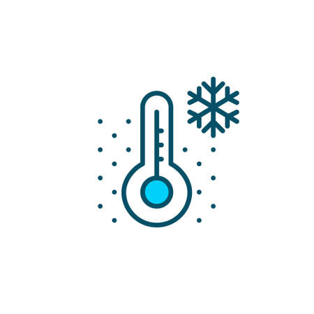 Thermometer with a snowflake. Winter cold weather. Pixel perfect, editable stroke blue iconのイラスト素材