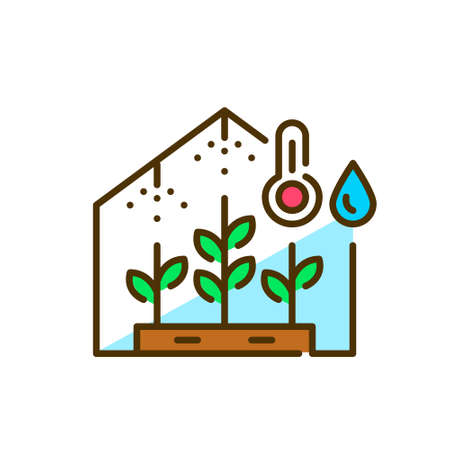 Greenhouse using smart farming control of humidity and temperature. Pixel perfect, editable stroke colorful iconのイラスト素材