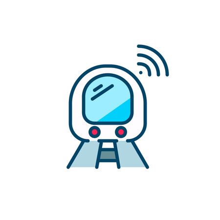 Smart subway. Unmanned train using sensors. Pixel perfect, editable stroke colorful icon