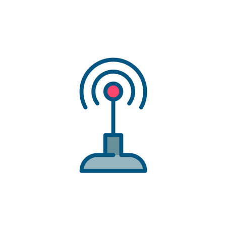 Radio beacon. Wireless connection router. Pixel perfect, editable stroke colorful iconのイラスト素材