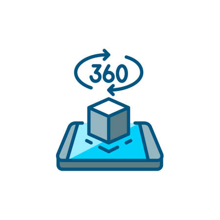 Augmented reality 3d 360 degree image on an isometric smartphone. Pixel perfect, editable stroke color iconのイラスト素材