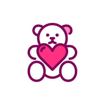 Teddy bear toy holding a stuffed heart. Romantic present. Pixel perfect, editable stroke color iconのイラスト素材