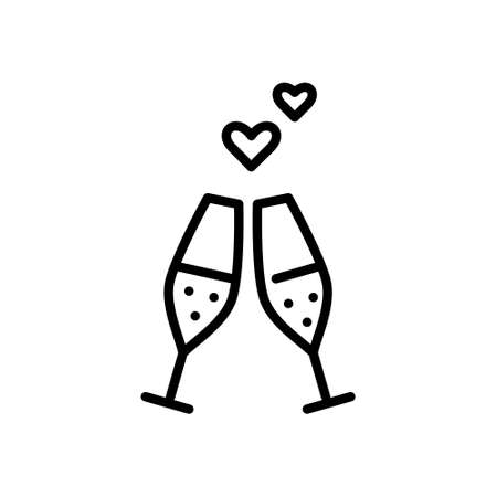 Champagne glasses toasting on a romantic date. Pixel perfect, editable stroke iconのイラスト素材