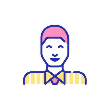 Professional young man in a shirt with a tie. Line art, editable stroke pixel perfect colored avatar icon.のイラスト素材