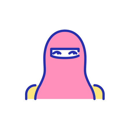Woman wearing a niqab. Pixel perfect, editable stroke colorful avatar iconのイラスト素材