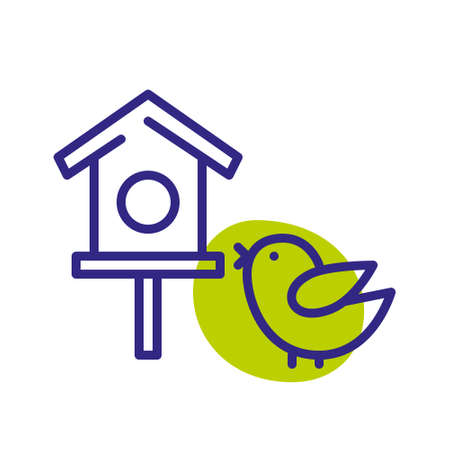 Bird at a birdhouse. Cute spring pixel perfect color iconのイラスト素材