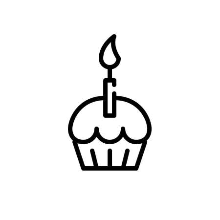 Cupcake with a candle. Pixel perfect, editable stroke iconのイラスト素材