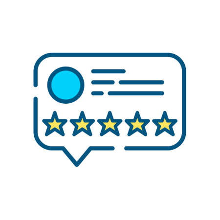 Five star client review. Feedback speech bubble. Pixel perfect, editable stroke color iconのイラスト素材
