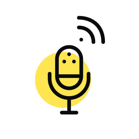 Simple 2 color line art microphone icon. Pixel perfect, editable strokeのイラスト素材