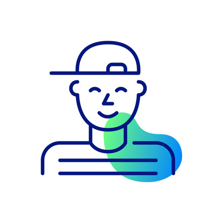 Young teenage boy wearing a baseball cap. Pixel perfect, editable stroke iconのイラスト素材