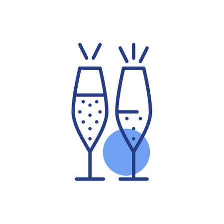 Vector champagne glasses. New year celebration, romantic party. Pixel perfect, editable stroke fun color iconsのイラスト素材