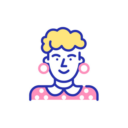 Stylish old lady in retro clothes. Pixel perfect, editable stroke fun color iconのイラスト素材