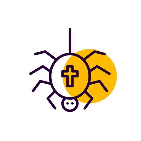 Spider coming down on a web. Spooky Halloween season. Pixel perfect, editable stroke colorful line iconのイラスト素材