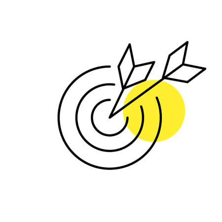 Arrows hitting the bull eye target. Achieving your goal and success metaphor. Pixel perfect, editable stroke line iconのイラスト素材