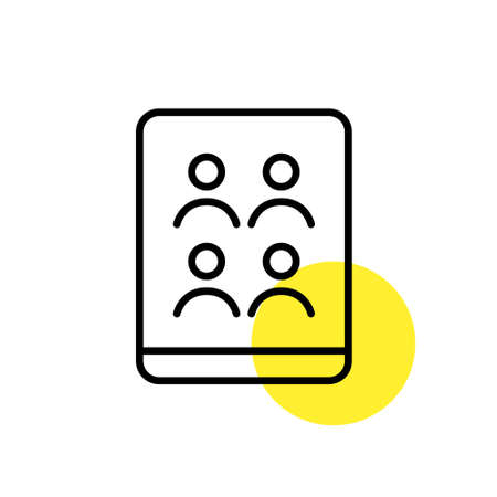 Video conference call on a tablet. E-learning distance education. Pixel perfect, editable stroke line art iconのイラスト素材