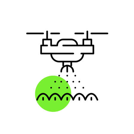 Remote control artificial intelligence drone watering crops. Pixel perfect, editable stroke iconsのイラスト素材