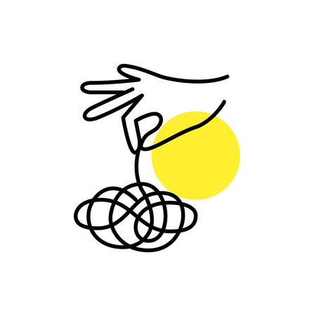 Untangling a messy knot. Metaphor of psychotherapy process. Pixel perfect, editable stroke line iconのイラスト素材