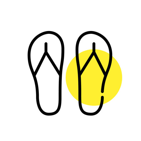 Beach flip-flops. Summer footwear. Pixel perfect, editable stroke line art iconのイラスト素材